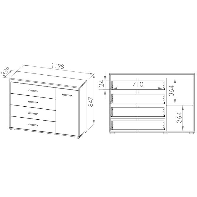 Kommode Mavo 120cm Eiche Wotan/Weiss