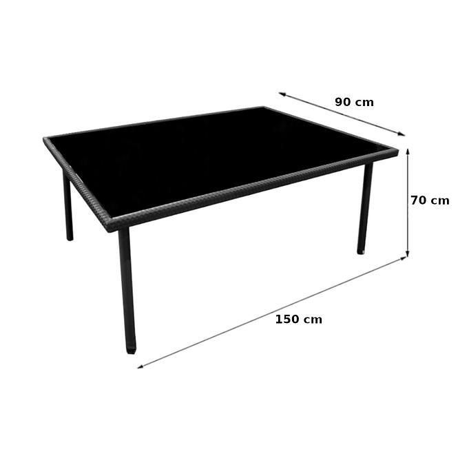 Glastisch Set  technorattan + 6 Stühle černá