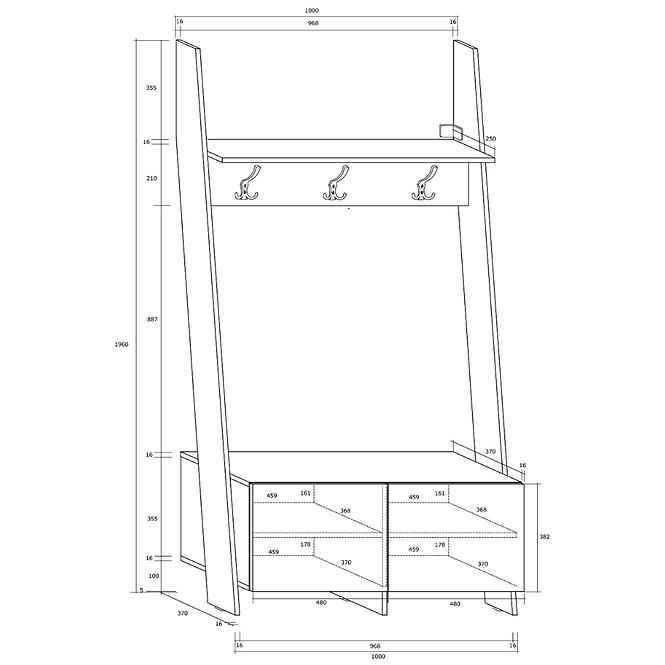 Aufhänger Rack Weiß/Schwarz