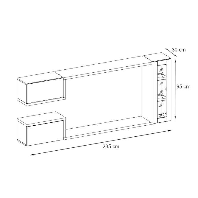 Wohnwand Galaxy 235cm Beton/Weiß