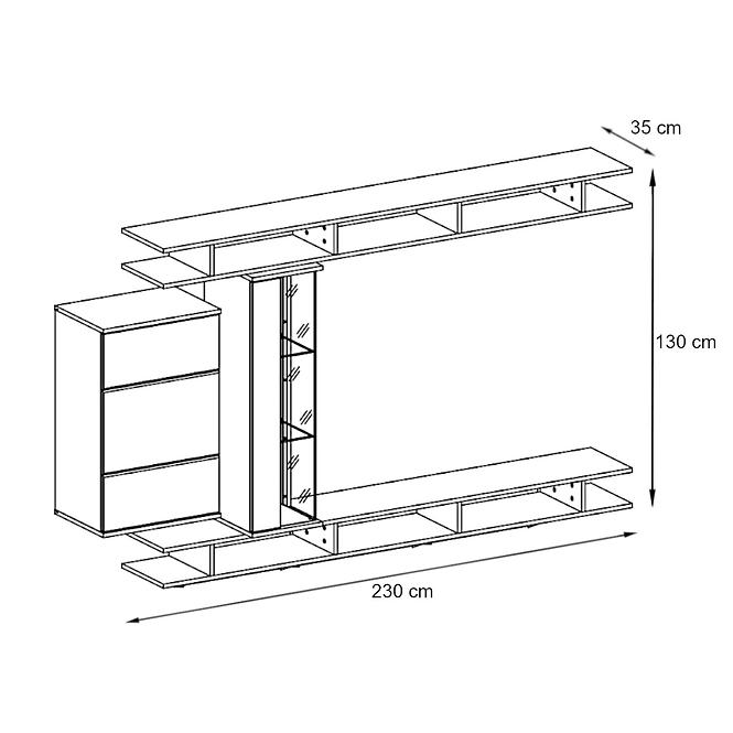 Wohnwand Game 230cm Graphit / Weißglanz