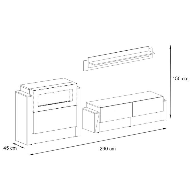 Wohnwand Z Biofireplace Queens 290cm Artisan/Weiß