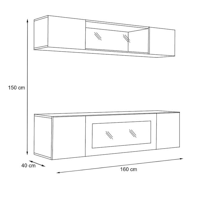 Wohnwand + Biofireplace Fly N3 + Glas Schwarz/Weiß