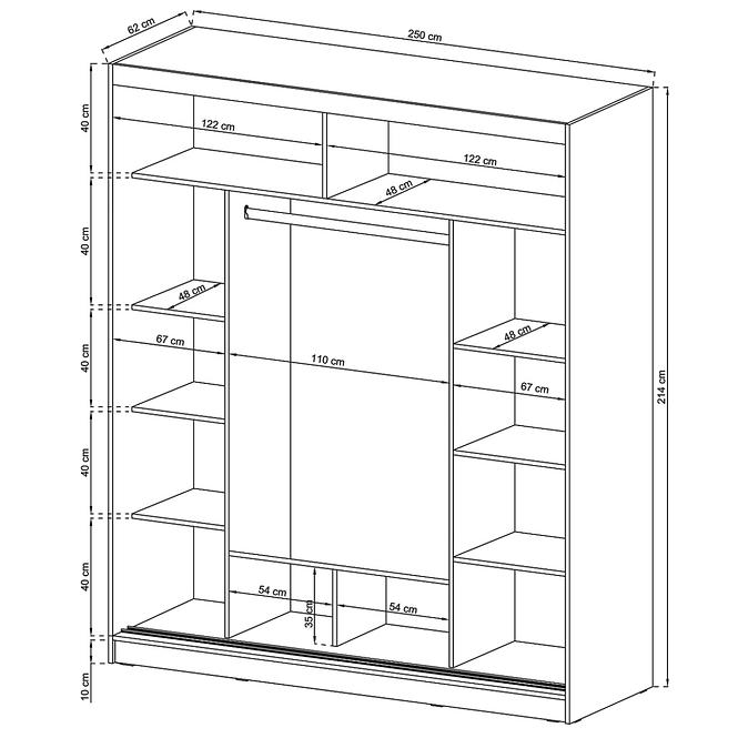 Schrank Wiki 250cm Alu Weiß/Spiegel