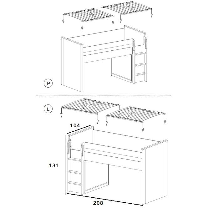 Bett + Schreibtisch Gumi G15 Weiß/Anthrazit