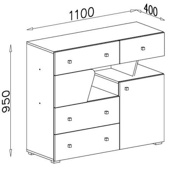 Kommode Delta 110cm Eiche/Antacit