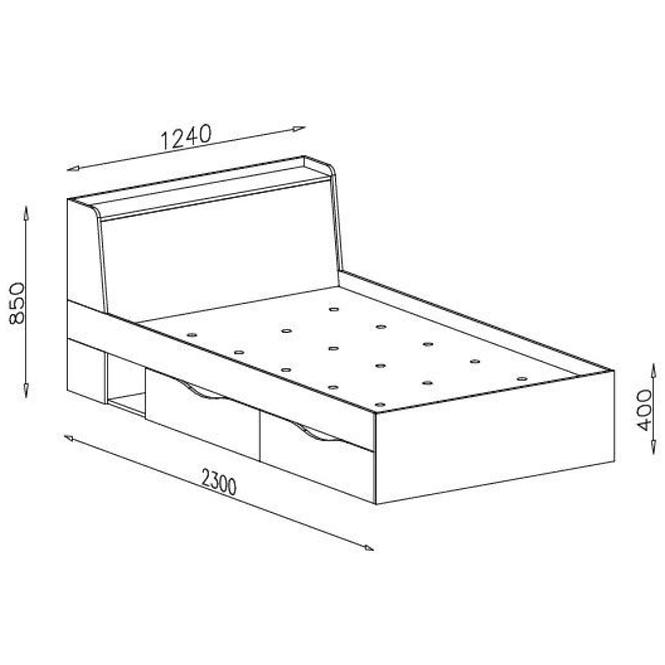 Bett Delta 124cm Eiche/Antacit