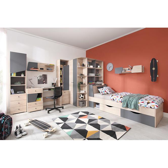 Bett Delta 124cm Eiche/Antacit