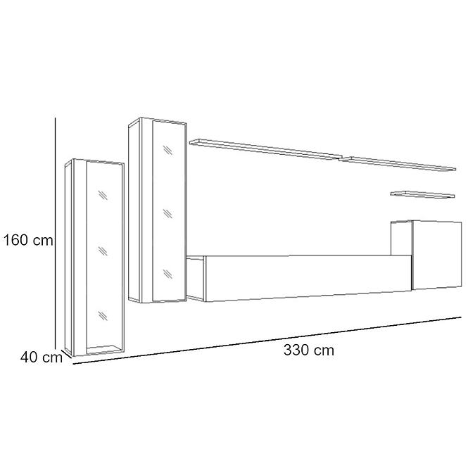 Wohnwand Switch Glass+Led Xi Weiß/Schwarz