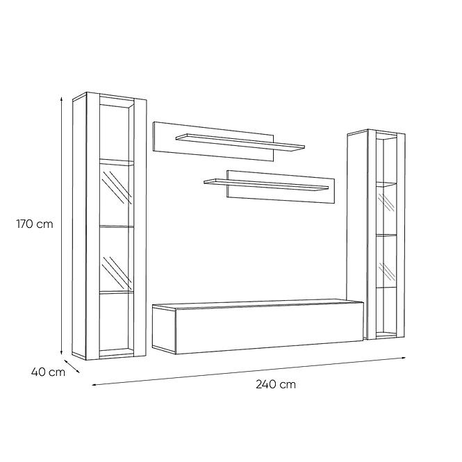 Wohnwand Fly A2+Glas Weiss/Schwarz