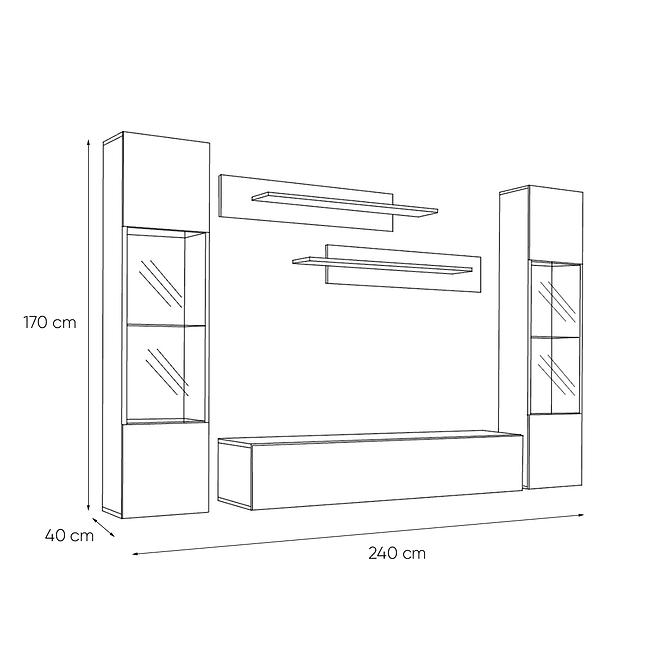 Wohnwand Fly A3+Glas Schwarz/Weiss