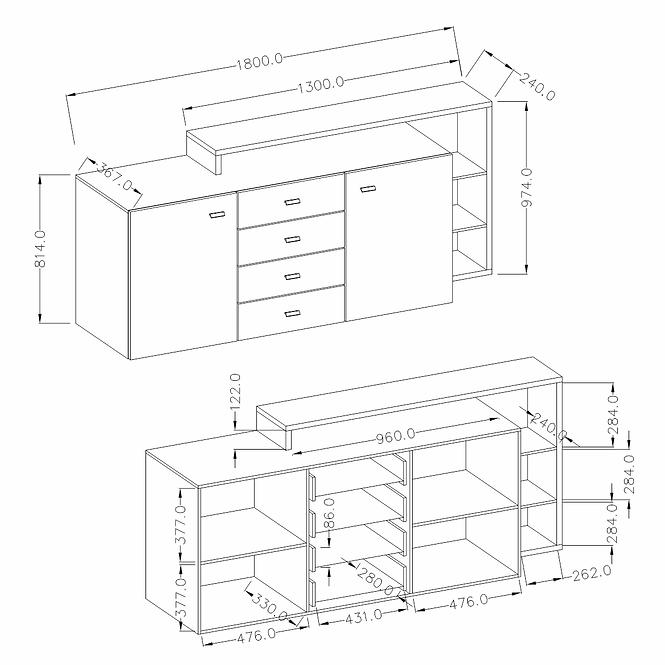 Kommode Bota 27 2d 4s Anthrazit / Ribbec Eiche