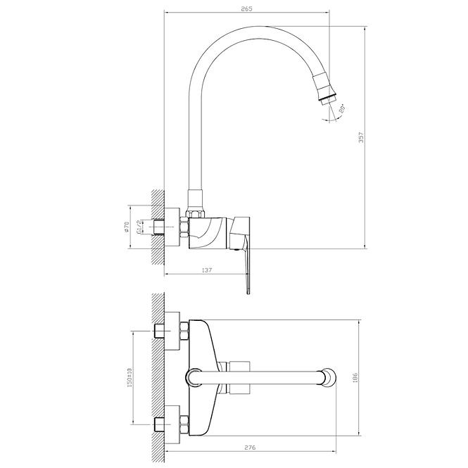 Wand-Spültischmischer Porto HB5640BZ