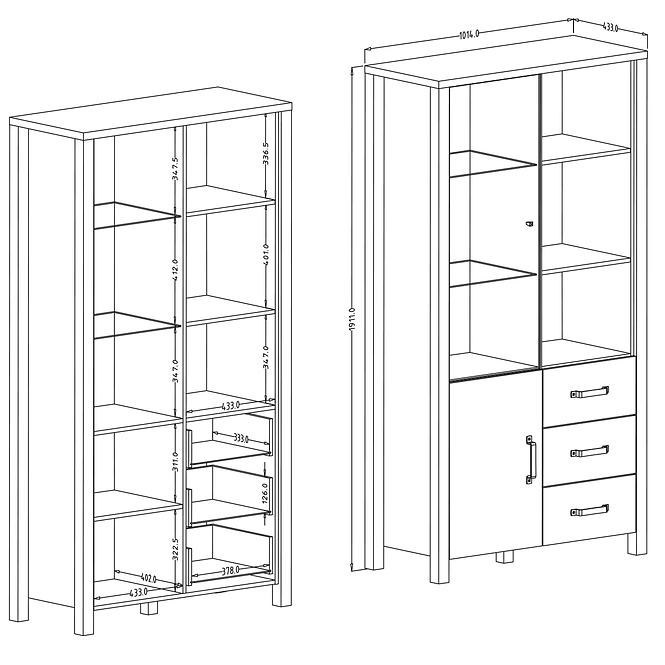 Vitrine Olin 13 2D Appenzeller Fichte / schwarz