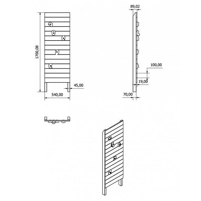 Kletterwand 170x54x89 cm