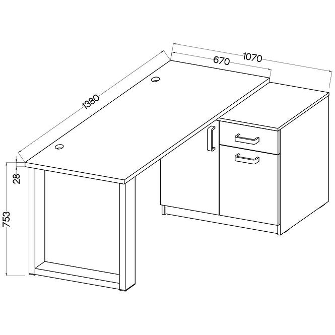 Schreibtisch mit niedriger Kommode Malta eiche artisan (arbeitsplatte 28mm) Typ 130