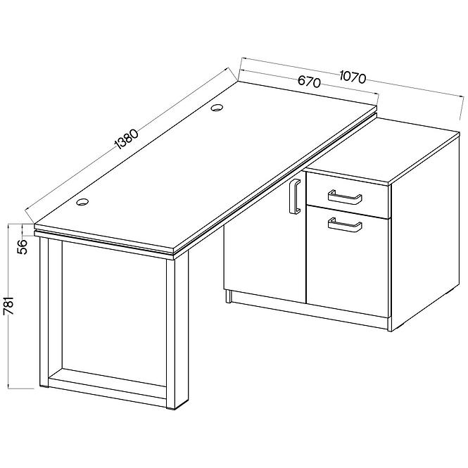 Schreibtisch mit niedriger Kommode Malta eiche artisan (arbeitsplatte 56mm) Typ 140