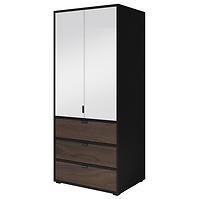 Schrank Verona 3 90 Schwarz / Nussbaum / Spiegel