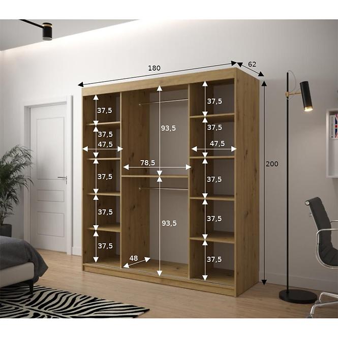 Schrank Jodelka 1 180 Eiche Artisan/Eiche Artisan/Schwarz