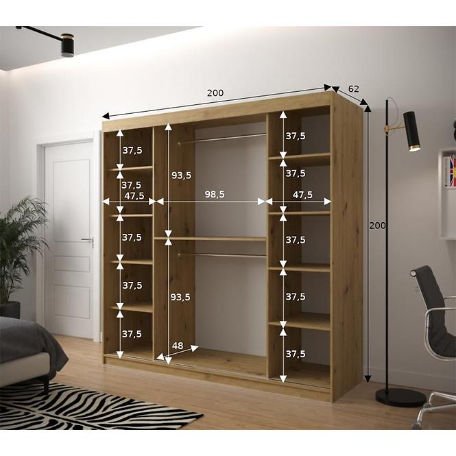 Schrank Jodelka 2 200 Eiche Artisan/Eiche Artisan/Schwarz