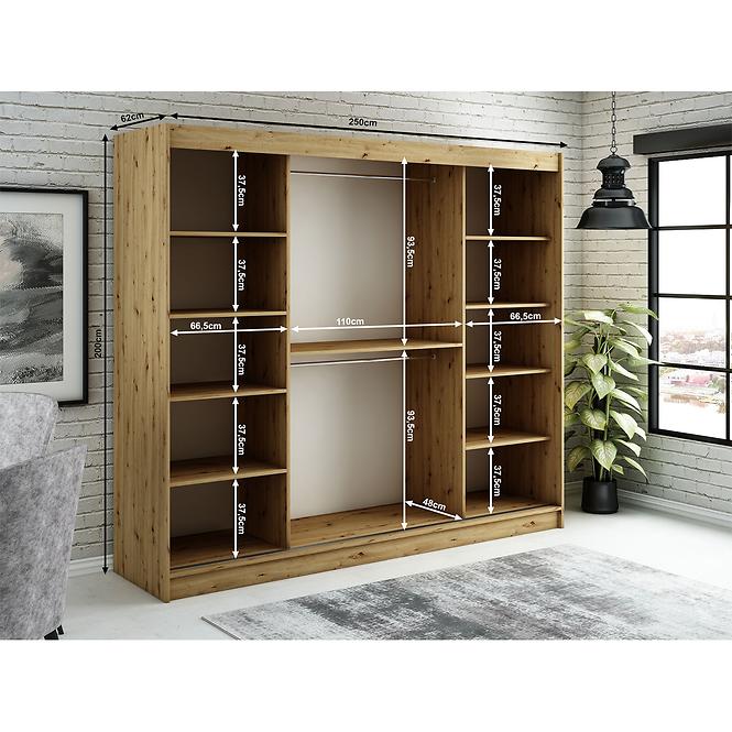 Schrank Halifax T1 250 eiche Artisan/schwarz/Spiegel