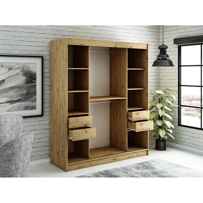 Schrank Halifax T2 180 eiche Artisan/schwarz/Spiegel