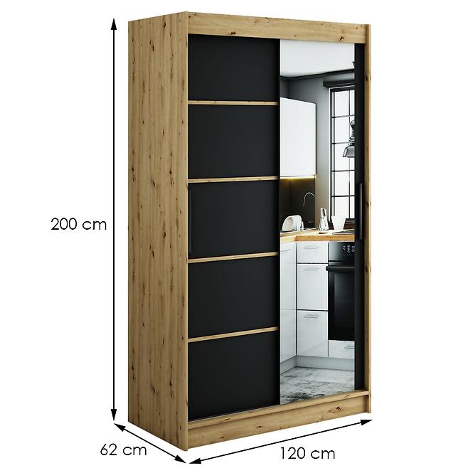 Schrank Halifax V2 120 eiche Artisan/schwarz/Spiegel