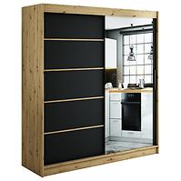 Schrank Halifax V2 200 eiche Artisan/schwarz/Spiegel