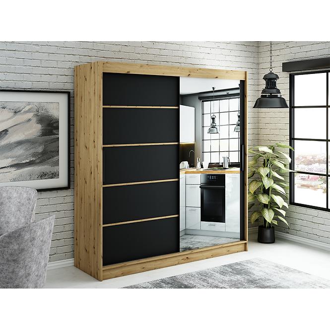 Schrank Halifax V2 200 eiche Artisan/schwarz/Spiegel