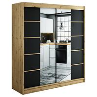 Schrank Halifax V4 200 eiche Artisan/schwarz/Spiegel