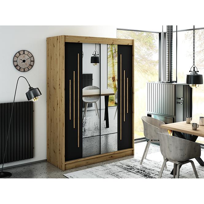 Schrank Halifax Y1 150 eiche Artisan/schwarz/Spiegel