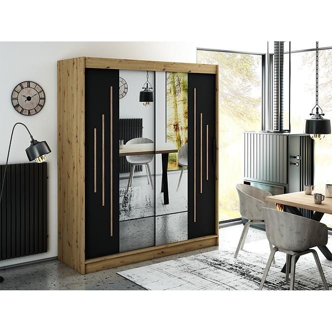 Schrank Halifax Y1 180 eiche Artisan/schwarz/Spiegel