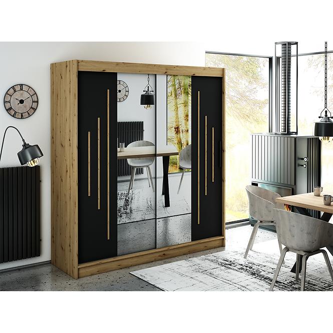 Schrank Halifax Y1 200 eiche Artisan/schwarz/Spiegel