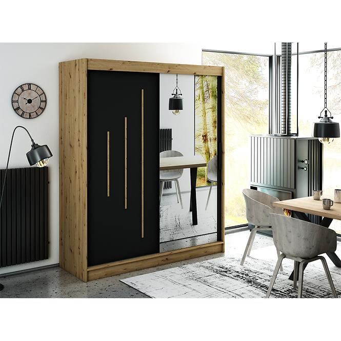 Schrank Halifax Y2 180 eiche Artisan/schwarz/Spiegel