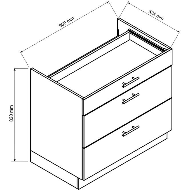 Küchenschrank Max D90pc S/3 Schwarz