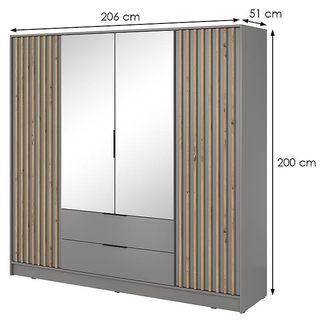 Schrank Nelly 4d spiegel grau/artisan