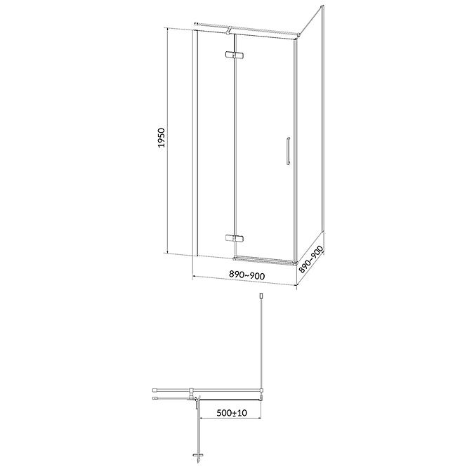 Duschkabine Jota 90x90x195 schwarz links