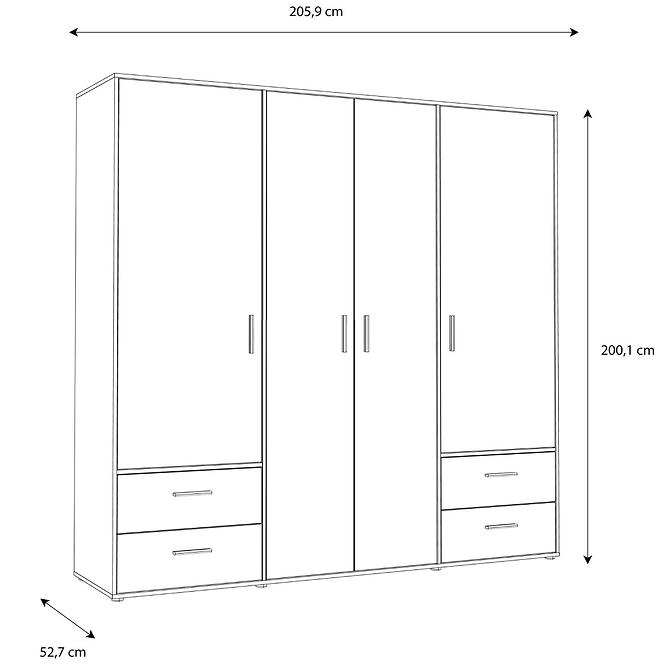 Schrank Mokkaro 200 4d4s schwarz/eiche catania