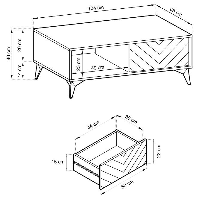 Couchtisch Diamond L104 Eiche evoke/Schwarz