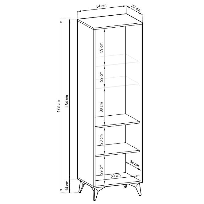 Vitrine Diamond W54 Eiche evoke/Schwarz