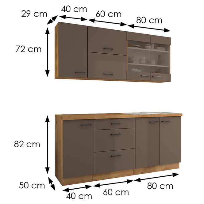 Küchenzeile Bolonia Trüffel/artisan 180 cm mit Arbeitsplatte