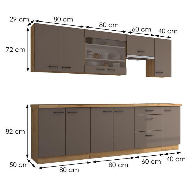 Küchenzeile Bolonia Trüffel/artisan 260 cm mit Arbeitsplatte