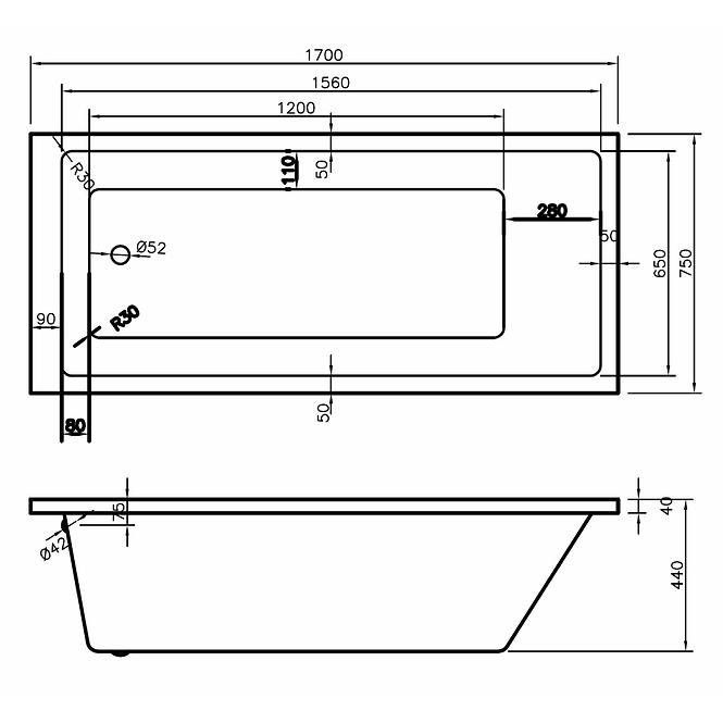 Badewanne Lina 170x75