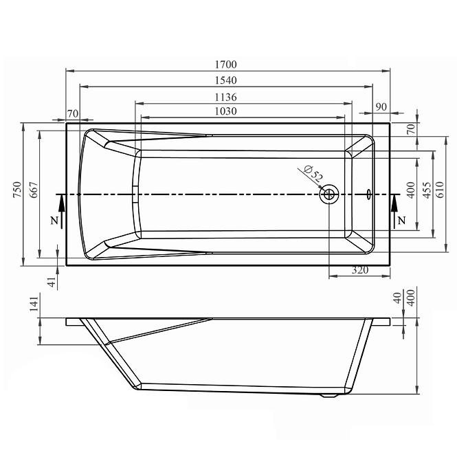 Badewanne Rondo 170x75