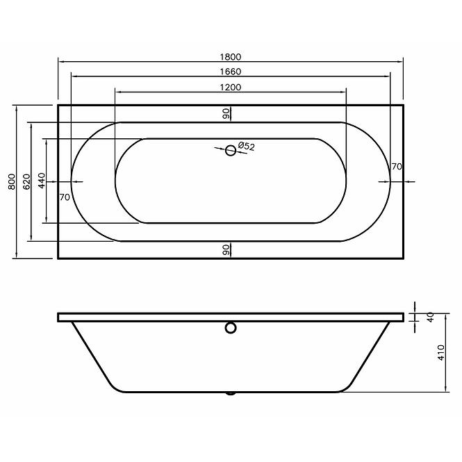 Badewanne Tango 180x80