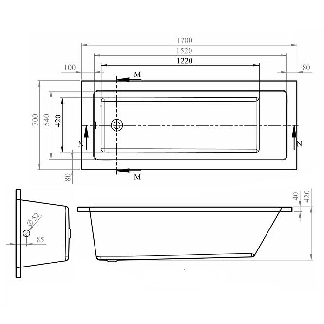 Badewanne Viva 170x70