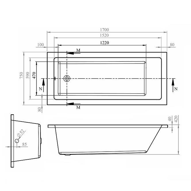 Badewanne Viva 170x75