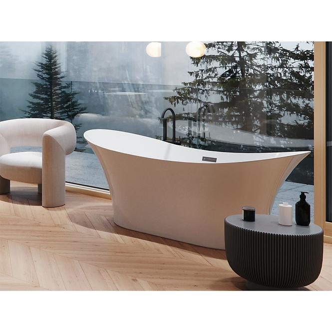 Frei stehende Badewanne Amber 170/80 Überlaufgarnitur Click-Clack mit rechteckigem Überlauf Slim Chrom