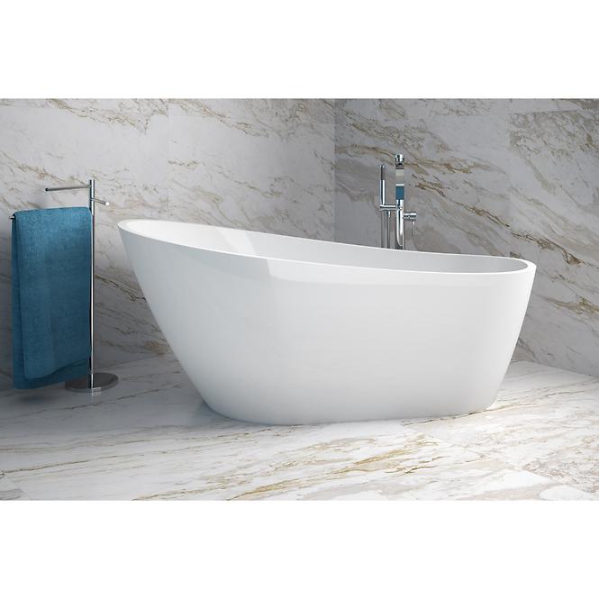 Frei stehende Badewanne Melody 150/80 Überlaufgarnitur Click-Clack mit rechteckigem Überlauf Slim Chrom