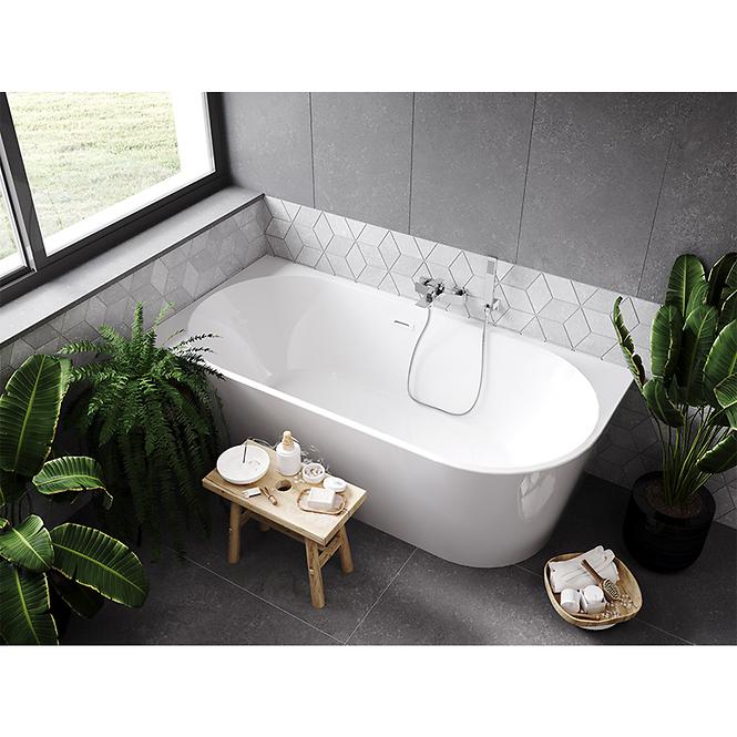 Frei stehende Eck-Badewanne Zoya 150/80 L + Click-Clack mit rechteckigem Überlauf Slim Chrom